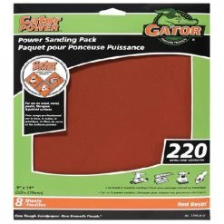 Gator Gatorpower All-Purpose Power Sanding Sheets - 9-in W x 11-in L - 220 Grit - Aluminum Oxide Abrasive - 8 Per Pack