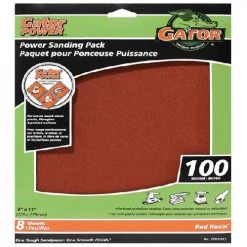 Gator Red Resin Sandpaper Sheet - Aluminum Oxide - 100-Grit - 11-in L x 9-in W - 8 Per Pack