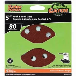 Gator Gatorpower Hook and Loop Sanding Discs - 5-in Dia - 8 Holes - 80 Grit - 5 Per Pack