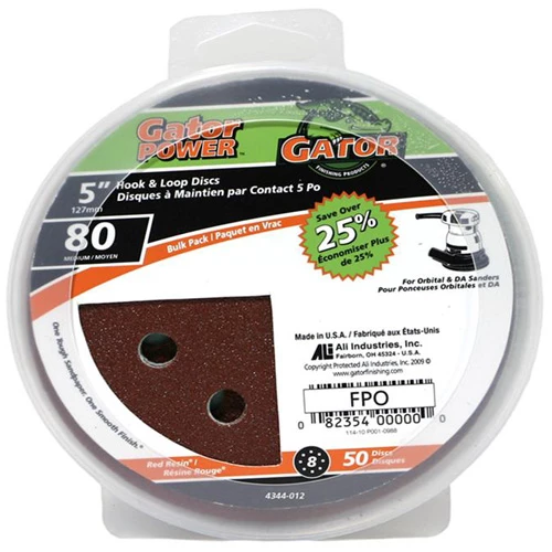 Gator Gatorpower Hook and Loop Sanding Discs - 5-in Dia - 8 Holes - 80 Grit - 50 Per Pack 3 Gator Gatorpower Hook and Loop Sanding Discs - 5-in Dia - 8 Holes - 80 Grit - 50 Per Pack