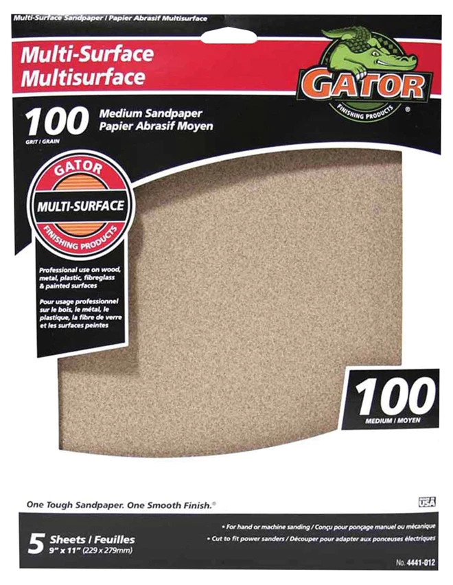 Gator Multi-Surface Finishing Sandpaper Sheets - 9-in W x 11-in L - 100 Grit - 5 Per Pack 2 Gator Multi-Surface Finishing Sandpaper Sheets - 9-in W x 11-in L - 100 Grit - 5 Per Pack