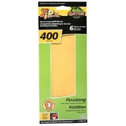 Gator ZipXL Hook and Loop Finishing Sandpaper Sheet - 3 7/8-in W x 9 7/8-in L - 400 Grit - Aluminum Oxide - 6 Per Pack