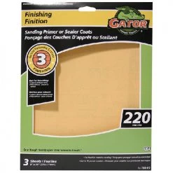 Gator AlumiNext Premium Finishing Sandpaper - 9-in W x 11-in L - 220 Grit - Aluminum Oxide Abrasive - 3 Per Pack
