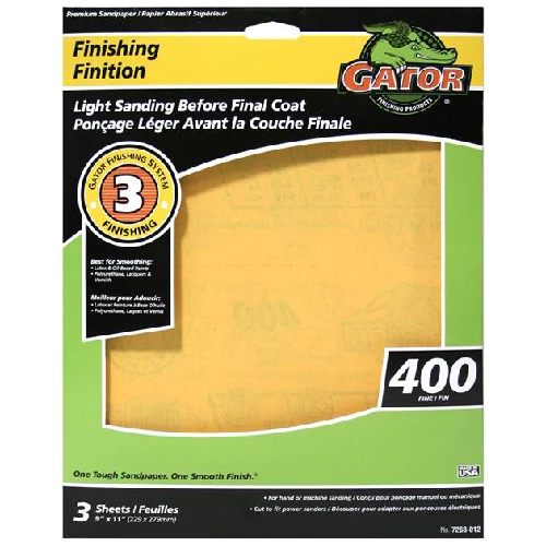 Gator AlumiNext Premium Finishing Sandpaper - 9-in W x 11-in L - 400 Grit - Aluminum Oxide Abrasive - 3 Per Pack 3 Gator AlumiNext Premium Finishing Sandpaper - 9-in W x 11-in L - 400 Grit - Aluminum Oxide Abrasive - 3 Per Pack