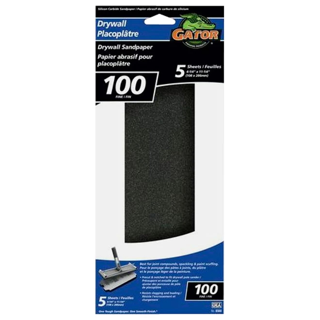 Gator Drywall Sanding Sheets - 4 1/4-in W x 11 1/4-in L - 100 Grit - Silicon Carbide - 5 Per Pack 3 Gator Drywall Sanding Sheets - 4 1/4-in W x 11 1/4-in L - 100 Grit - Silicon Carbide - 5 Per Pack