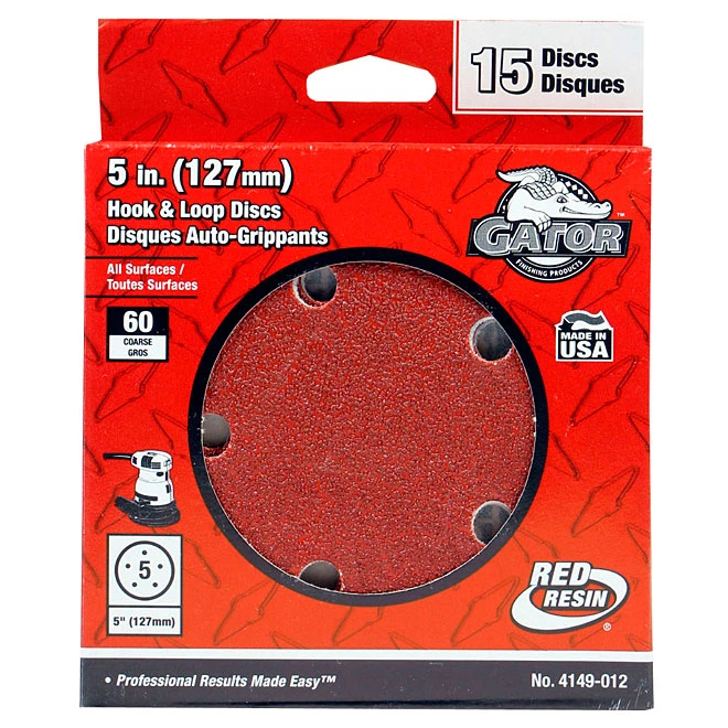 Gator Hook and Loop Sanding Discs - 5-in Dia - 60 Grit - 5 Holes - 15 Per Pack 3 Gator Hook and Loop Sanding Discs - 5-in Dia - 60 Grit - 5 Holes - 15 Per Pack